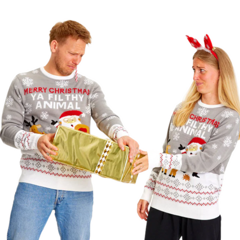 Weihnachtspullover Merry Christmas, Ya Filthy Animal Grey