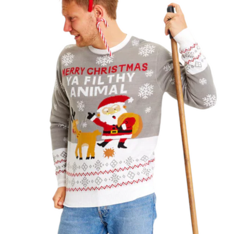 Weihnachtspullover Merry Christmas, Ya Filthy Animal Grey